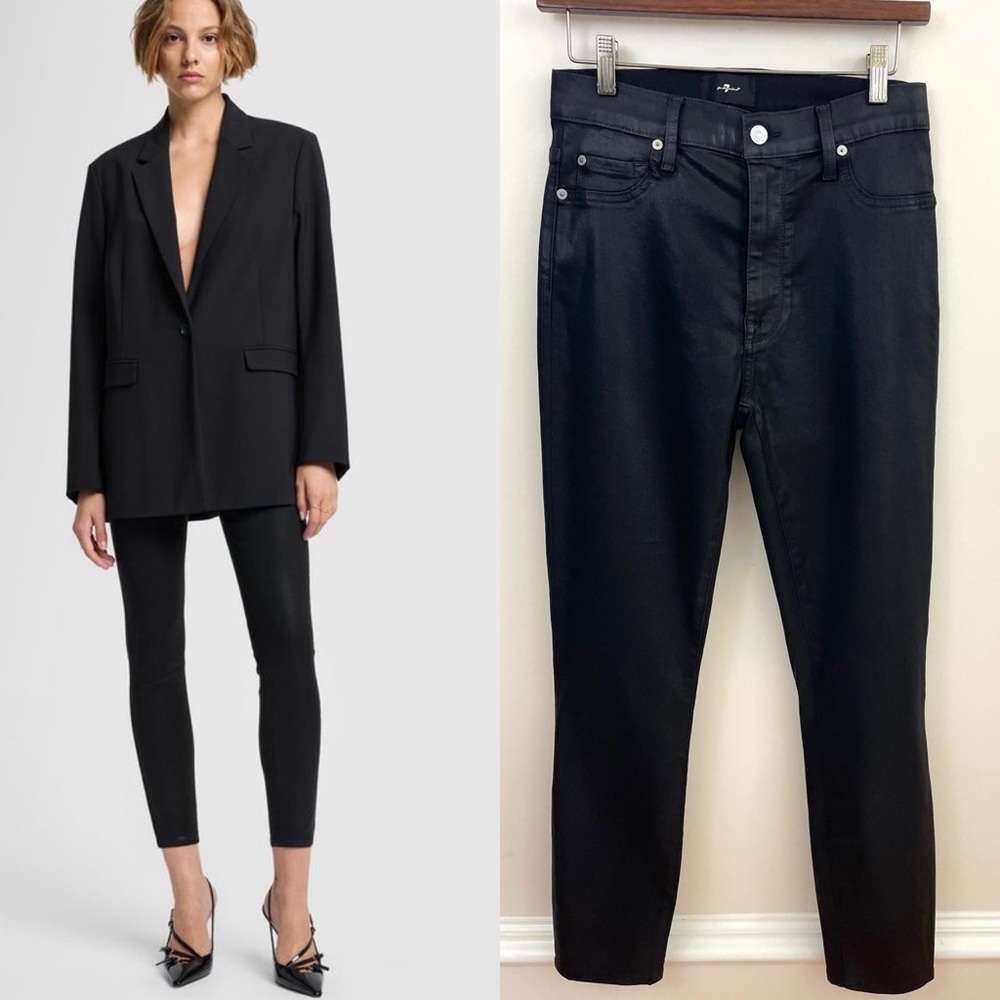 7 For All Mankind B(Air) High Waist ankle skinny jeans, Coated Black, EUC
